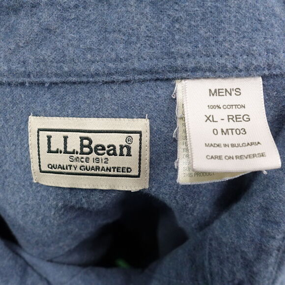 LL BEAN BLUE LONG SLEEVE THICK CHAMOIS CLOTH BUTTON DOWN SHIRT MENS XL REG WARM - Picture 6 of 6